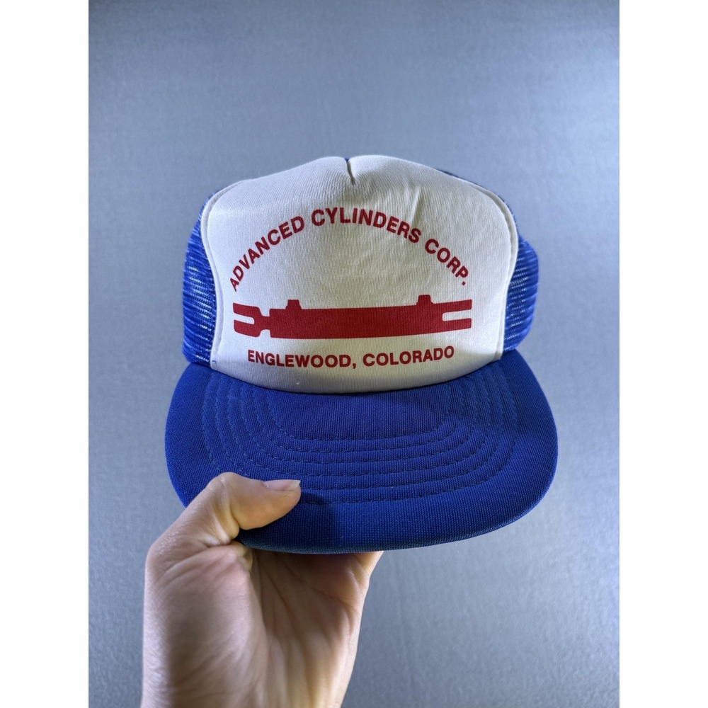 Vintage Advanced Cylinders‎ Corp Hat Cap Snap Back Blue Trucker Hat 80s